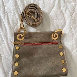 Hammitt Tony Sml Crossbody Bag in Taupe with Gold Accents